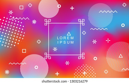 Abstract holographic background with memphis geometric elements. Vaporwave style.