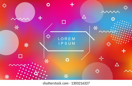 Abstract holographic background with memphis geometric elements. Vaporwave style.