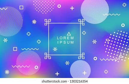 Abstract holographic background with memphis geometric elements. Vaporwave style.