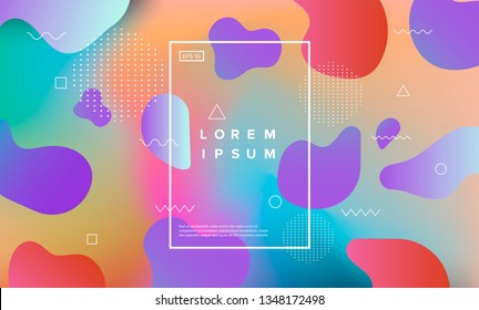 Abstract holographic background with memphis geometric elements. Vaporwave/ retrowave style.