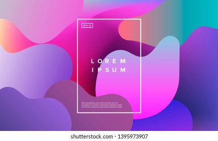 Abstract holographic background with memphis geometric elements, liquid fluid shapes. Synthwave/ retrowave/ vaporwave neon aesthetics.