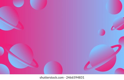 abstract holographic background with planets and space in pink and blue colors