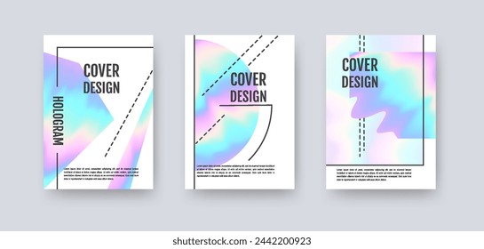 Abstract holographic creative vector banner set. Business advertising mockup templates on light background. Vertical rectangular placard