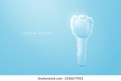 Abstract holographic digital illustration of a dental implant on a blue background, ideal for medical and dental themes