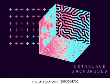 Abstract holographic glitched generative art background with geometric composition. Conceptual sci-fi illustration of high-tech/ cyberpunk technologies of future virtual reality.