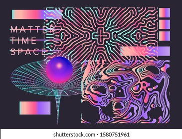 Abstract holographic glitched generative art background with geometric composition. Conceptual sci-fi illustration of high-tech/ cyberpunk technologies of future virtual reality.