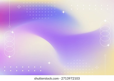 Fundo de gradiente holográfico abstrato com mistura amarela roxa suave e elementos de design geométrico minimalista