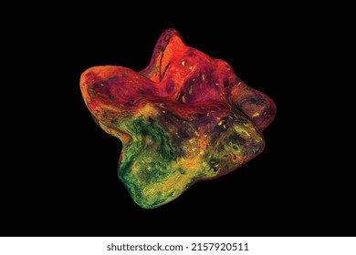 Abstract holographic gradient liquid drop object illustration with natural grunge effect overlay