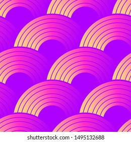 Abstract holographic scales, mermaid tail seamless pattern. Purple and pink magic gradient background. Vector design for textile, posters, cards, wrapping paper, etc.