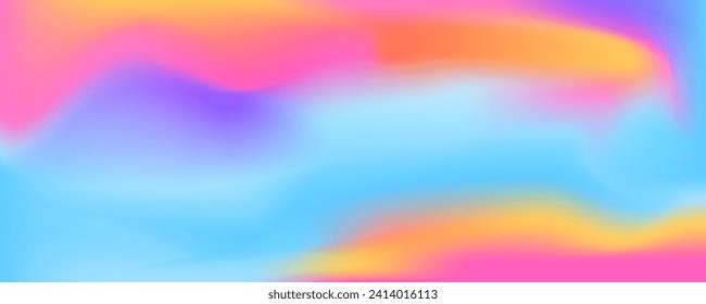 Abstract holographic vibrant blue, violet and orange colors background. Bright neon color illustration for banner, poster design, wallpaper decor