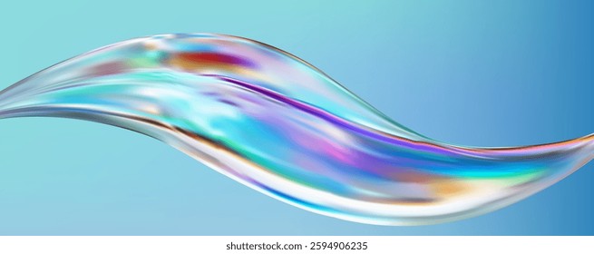 Abstract  holographic wave.Flow iridescent fluid.Dynamic spectrum ribbon.