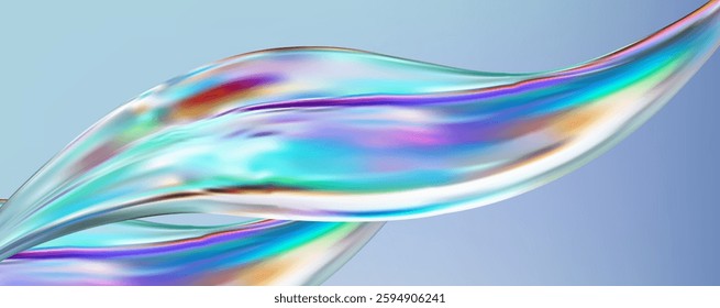 Abstract  holographic wave.Flow iridescent fluid.Dynamic spectrum ribbon.