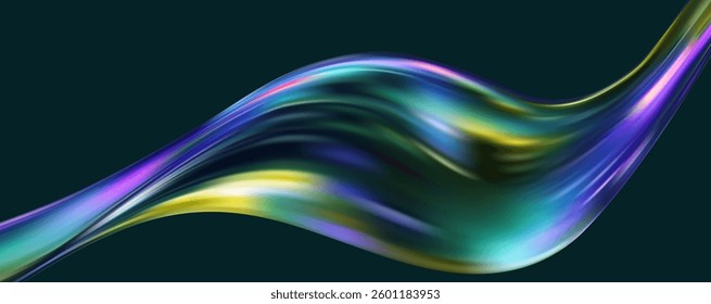 Abstract  holographic wave.Flow iridescent fluid.Dynamic spectrum ribbon.