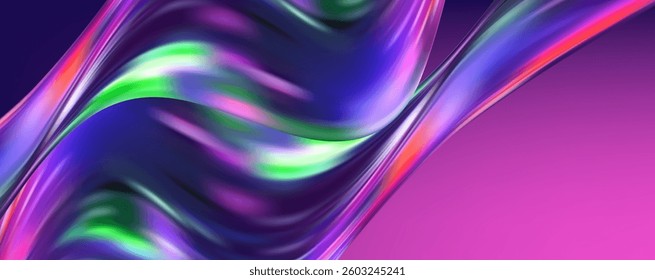 Abstract  holographic wave.Flow iridescent fluid.Dynamic spectrum ribbon.