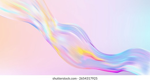 Onda holográfica Abstractas. Fluido iridiscente de flujo. Cinta de espectro dinámico.