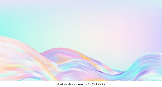 Onda holográfica abstrata.Fluido iridescente de fluxo.Fita de espectro dinâmico.