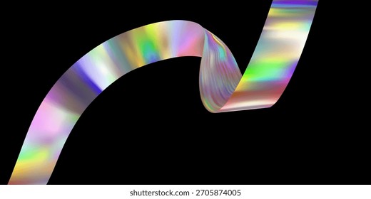 Onda holográfica abstrata.Fluido iridescente de fluxo.Fita de espectro dinâmico.