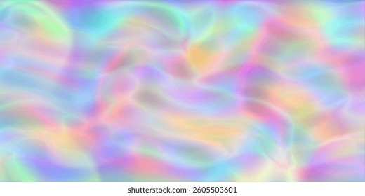 Abstract holographic waves in vibrant rainbow colors creating a flowing texture. Ideal for digital designs and artistic projects featuring hologram vibrant realistic concept.