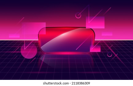 Abstract holography with data and graph on Glasses of Retro Sci-Fi Background Futuristic Grid landscape , 90's . Horizontal matrix grid in space with stars in the background.