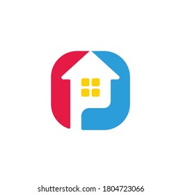 abstract home arrow up square letter p logo vector