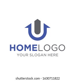 Abstract home building and negative space of letter U logo icon design vector