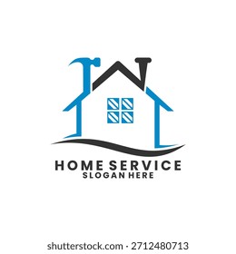 Abstraktes Zuhause mit Kreis und Hammer in Linie Kunst Logo Design Vektor. Startseite Service Logo Design Vektor Vorlage