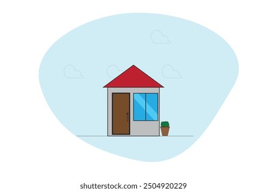 Abstract home and a flower vase Flat Vector illustration mockup graphics for T-shirts, posters, and greeting card designs.
