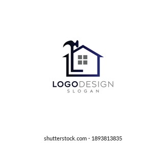Abstract home icon, house icon, hammer icon vector logo design