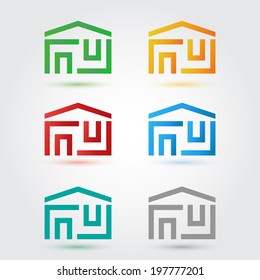 Abstract home icons set in different colors