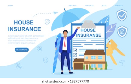 Abstract home insurance concept. Colored cartoon flat vector illustration. Web page template