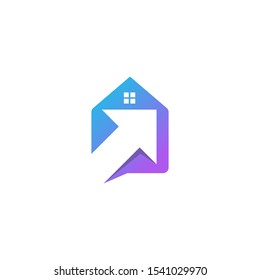 Abstract home logo with up arrow. Home arrow logo design template. Premium real estate sign.  Up design. Realty business vector icon. Negative space home with gradient color.
