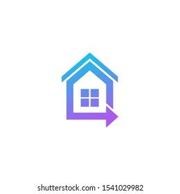 Abstract home logo with up arrow. Home arrow logo design template. Premium real estate sign.  Up design. Realty business vector icon. Negative space home with gradient color.