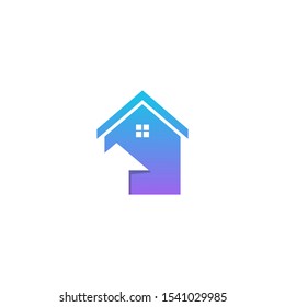 Abstract home logo with up arrow. Home arrow logo design template. Premium real estate sign.  Up design. Realty business vector icon. Negative space home with gradient color.