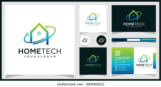 Resumen de tecnología para el hogar con el logotipo de estilo de arte de línea Premium Vector
