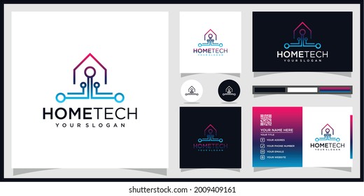 Abstract home tech with line art style logo Premium Vector