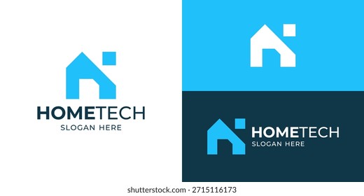 Abstrakte Startseite Tech Logo Vorlage. Startseite mit digitaler Technologie Logo Design Vektorgrafik.