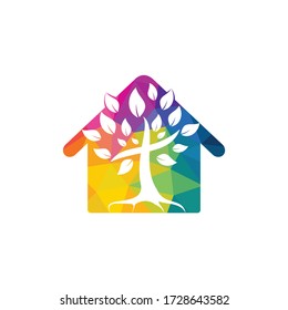 Abstract home and tree religious cross symbol icon vector design.