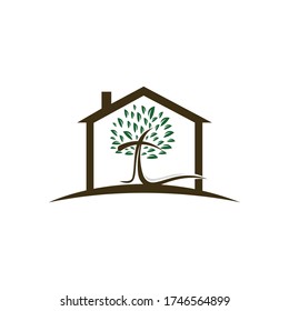 Abstract home and tree religious cross symbol icon vector design.	