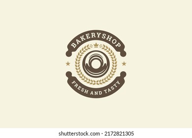 Resumen del pan casero en los oídos redondos de la panadería monocroma de trigo modelo de diseño de la ilustración vectorial. Muelles rodados redondeados harina de pastelería de cereal fresco cocido emblema premium