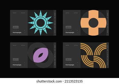 Abstract homepage background Set. Bauhaus, Modernism aesthetics. Minimal illustration brutalism inspired. Kit for web use.