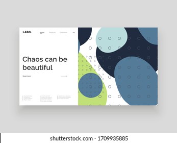 Abstract homepage design. Colorful fluid spots and geometric shapes. Decorative backdrop. Minimal texture, decor elements and shapes. Eps10 vector illustration.