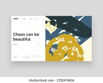 Abstract homepage design. Colorful lines, spots and dots. Decorative backdrop illustration. Hand drawn texture, decor elements and shapes. Eps10 vector.
