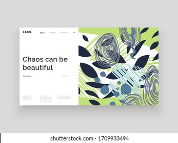 Abstract homepage design. Colorful lines, spots and dots. Decorative backdrop. Hand drawn texture, decor elements and shapes. Eps10 vector illustration.