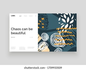 Abstract homepage design. Colorful lines, spots and dots. Decorative backdrop. Hand drawn texture, decor elements and shapes. Eps10 vector illustration.