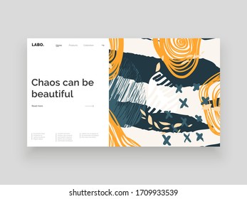 Abstract homepage design. Colorful lines, spots and dots. Decorative backdrop. Hand drawn texture, decor elements and shapes. Eps10 vector illustration.