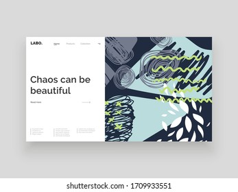 Abstract homepage design. Colorful lines, spots and dots. Decorative backdrop. Hand drawn texture, decor elements and shapes. Eps10 vector illustration.