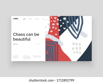 Abstract homepage design. Colorful lines, spots and dots. Decorative backdrop. Hand drawn texture, decor elements and shapes. Eps10 vector illustration.