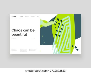 Abstract homepage design. Colorful lines, spots and dots. Decorative backdrop. Hand drawn texture, decor elements and shapes. Eps10 vector illustration.