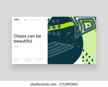 Abstract homepage design. Colorful lines, spots and dots. Decorative backdrop. Hand drawn texture, decor elements and shapes. Eps10 vector illustration.