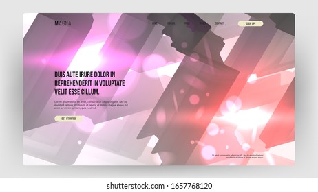 Abstract homepage design. Dynamic composition with trendy liquid fluid 3d shapes. Monochrome, black and white flow shapes and bright light, glare, bokeh, sparks. Eps10 vector illustration.